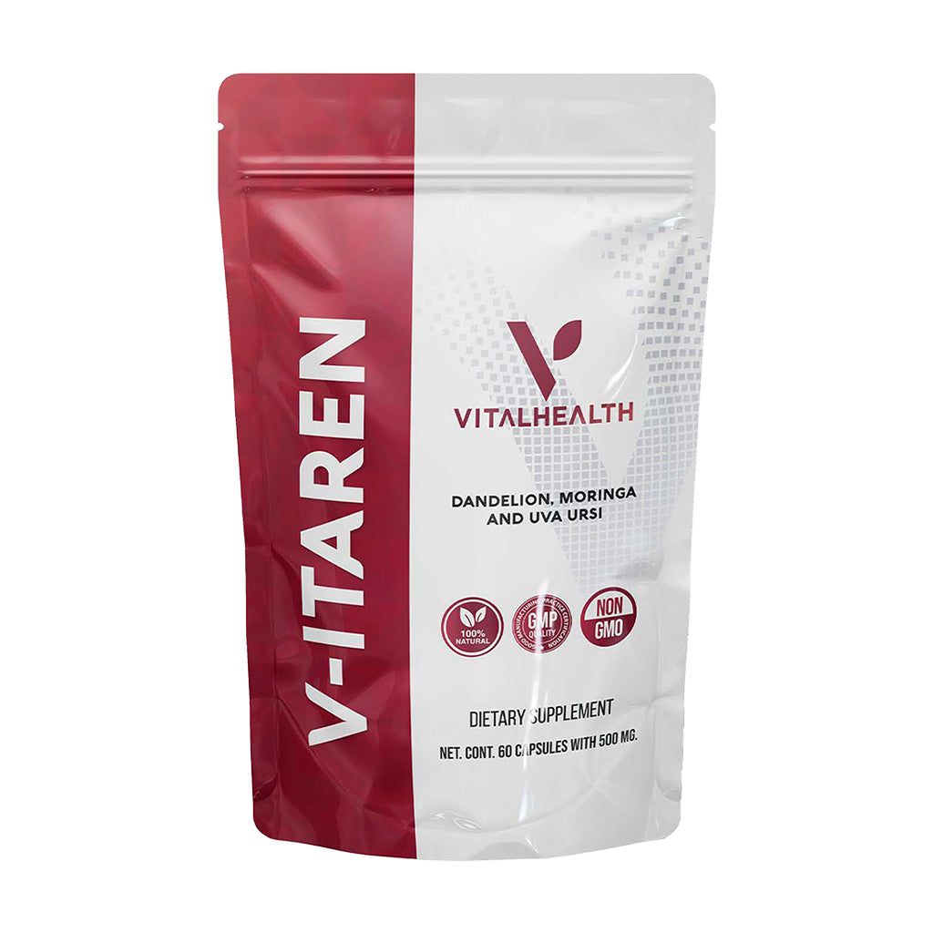 Bolsa del suplemento V-ITAREN de Vitalhealth, con Diente de León, Moringa y Uva Ursi, para el apoyo de la salud renal y del tracto urinario.