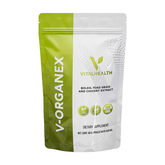 Bolsa del suplemento V-ORGANEX de Vitalhealth, con Boldo, Hierba del Sapo y Achicoria, para la desintoxicación y el apoyo de la salud hepática y renal.
